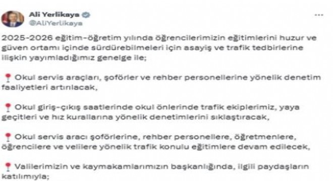 Yerlikaya eğitim öğretim yılı için alınan tedbirleri açıkladı